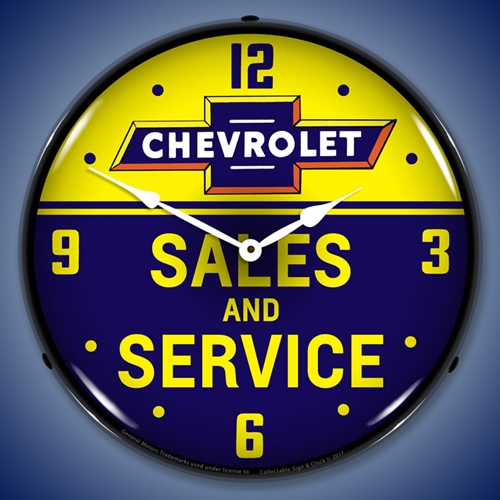 Chevrolet Bowtie Sales and Service LED Backlit Clock
