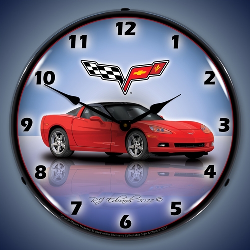 C6 Corvette Torch Red LED Backlit Clock