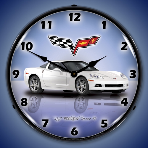 C6 Corvette Artic White LED Backlit Clock