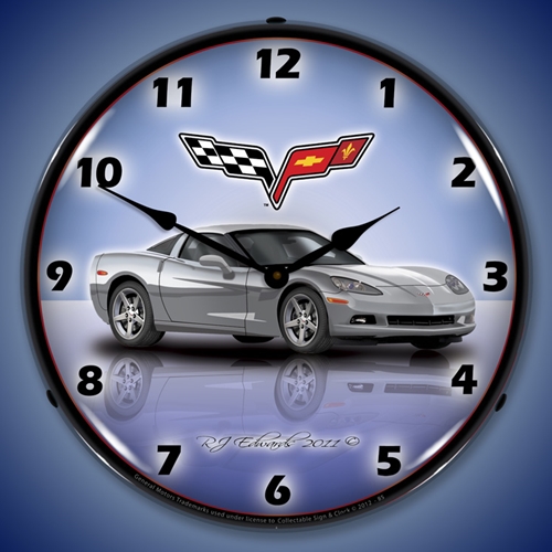 C6 Corvette Blade Silver LED Backlit Clock