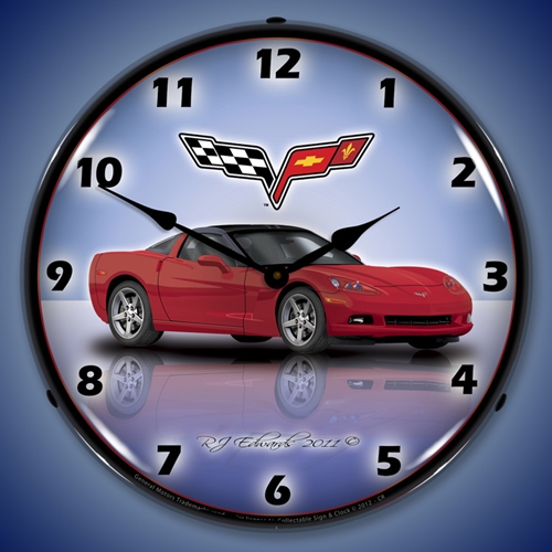 C6 Corvette Crystal Red LED Backlit Clock