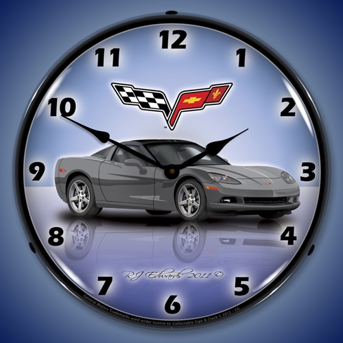 C6 Corvette Cyber Grey LED Backlit Clock