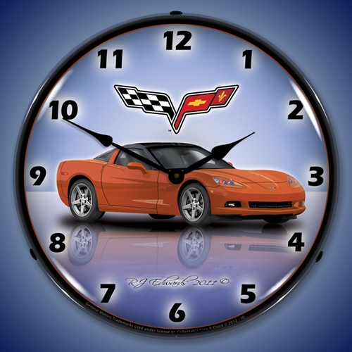 C6 Corvette Inferno Orange LED Backlit Clock