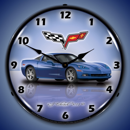 C6 Corvette Jetstream Blue LED Backlit Clock