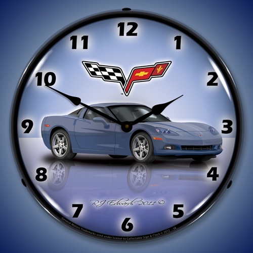 C6 Corvette Supersonic Blue LED Backlit Clock