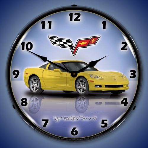 C6 Corvette Velocity Yellow LED Backlit Clock