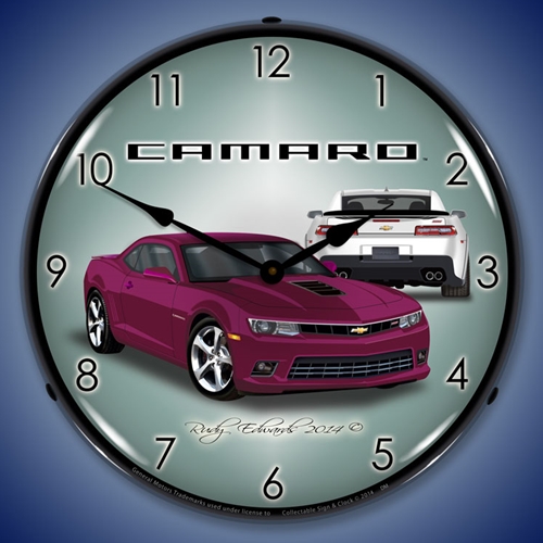 2014 SS Camaro Deep Magenta LED Backlit Clock