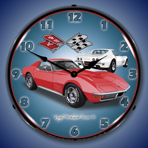1971 Corvette Stingray  Red LED Backlit Clock