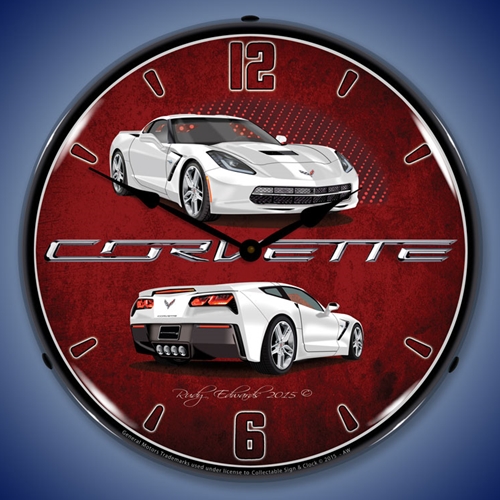 C7 Corvette Artic White LED Backlit Clock