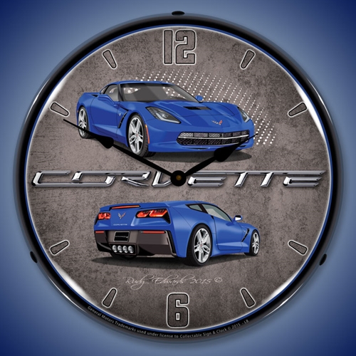 C7 Corvette Laguna Blue LED Backlit Clock