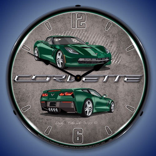 C7 Corvette Lime Rock Green LED Backlit Clock