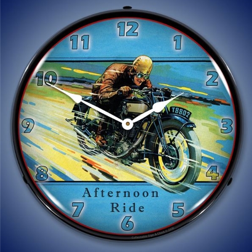 Vintage Motorcycle Afternoon Ride LED Backlit Clock