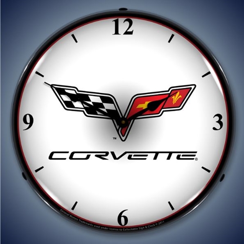 C6 Corvette Flags LED Backlit Clock