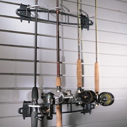 The Fish Hook Fishing Pole Storage Rack for Slatwall Wall Organizers